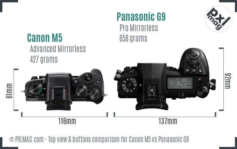 Canon M5 vs Panasonic G9 top view buttons comparison