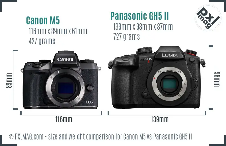 Canon M5 vs Panasonic GH5 II size comparison