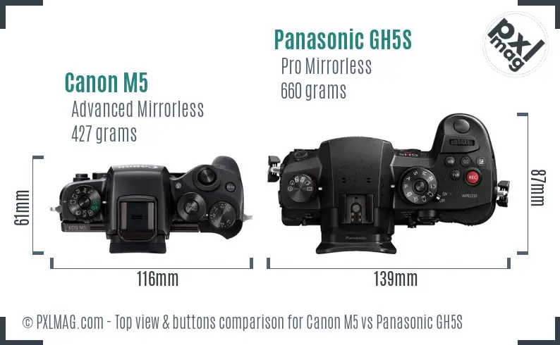 Canon M5 vs Panasonic GH5S top view buttons comparison