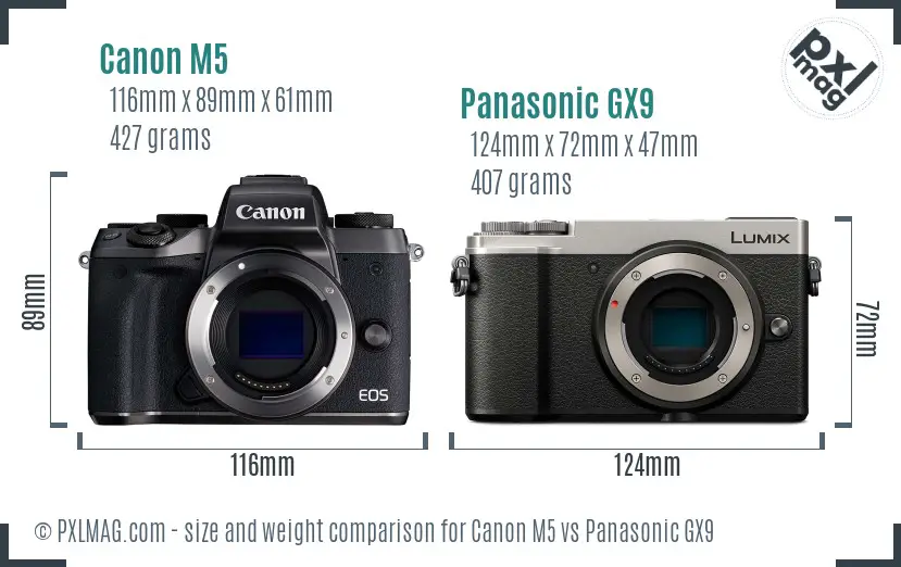 Canon M5 vs Panasonic GX9 size comparison