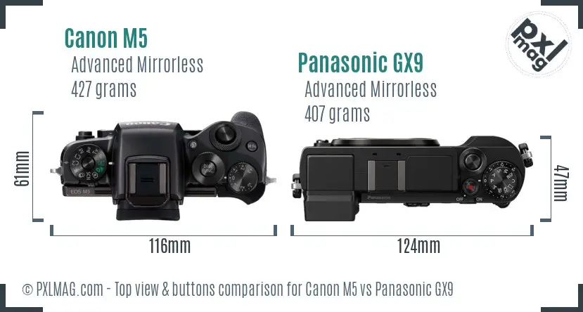 Canon M5 vs Panasonic GX9 top view buttons comparison