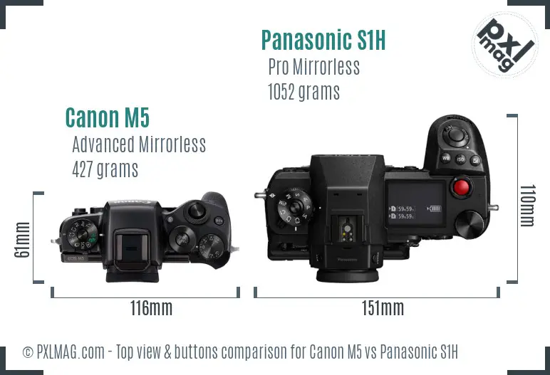 Canon M5 vs Panasonic S1H top view buttons comparison Canon M5 vs Panasonic S1H top view buttons comparison