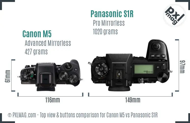 Canon M5 vs Panasonic S1R top view buttons comparison Canon M5 vs Panasonic S1R top view buttons comparison