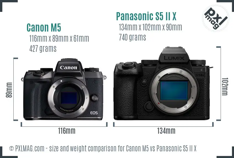 Canon M5 vs Panasonic S5 II X size comparison Canon M5 vs Panasonic S5 II X size comparison