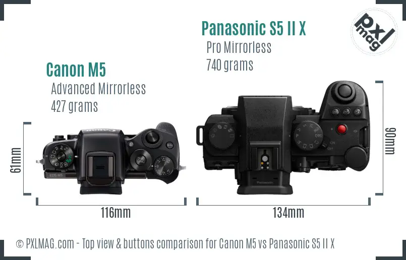 Canon M5 vs Panasonic S5 II X top view buttons comparison Canon M5 vs Panasonic S5 II X top view buttons comparison