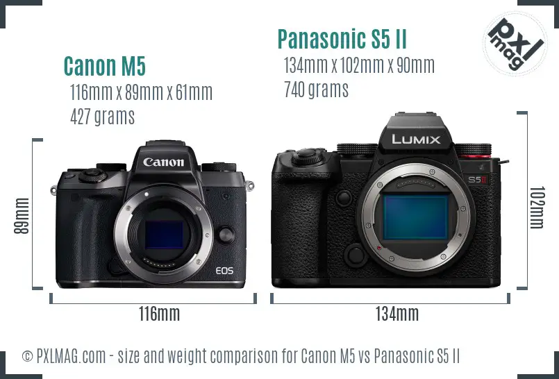 Canon M5 vs Panasonic S5 II size comparison