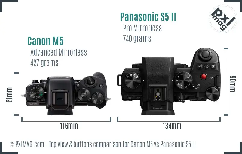 Canon M5 vs Panasonic S5 II top view buttons comparison