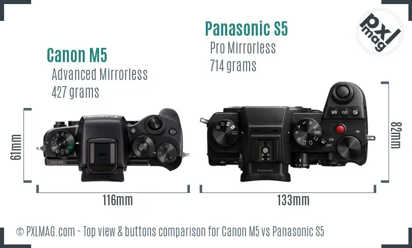 Canon M5 vs Panasonic S5 top view buttons comparison