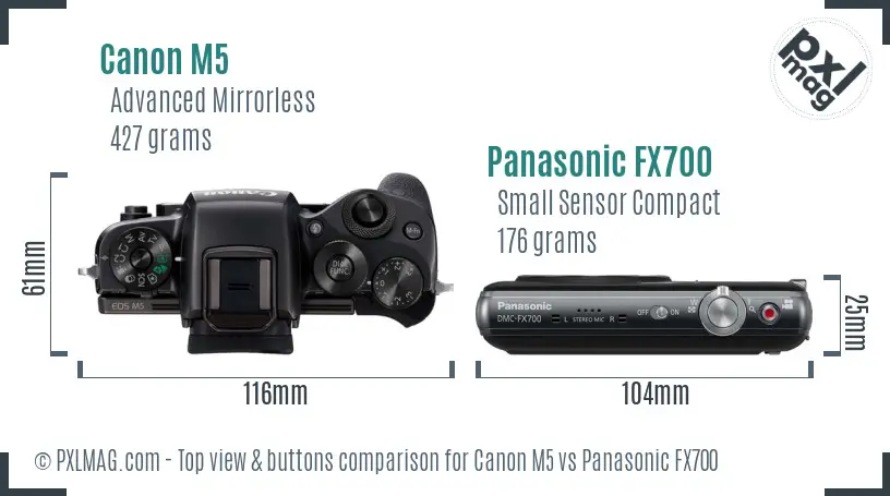 Canon M5 vs Panasonic FX700 top view buttons comparison