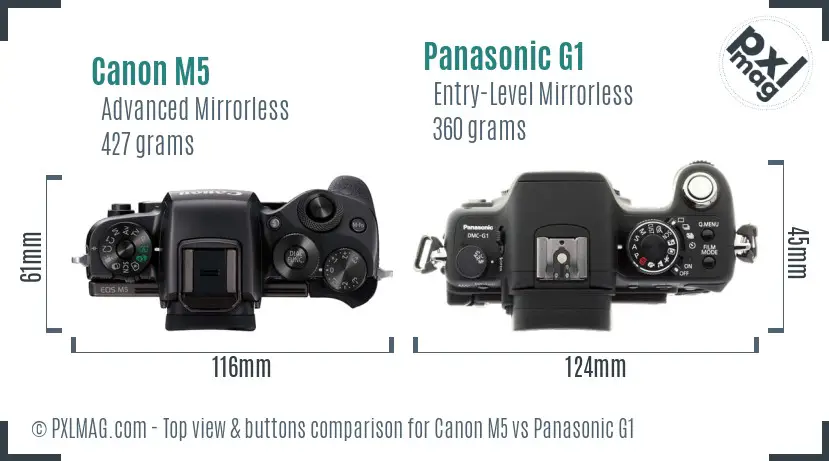 Canon M5 vs Panasonic G1 top view buttons comparison