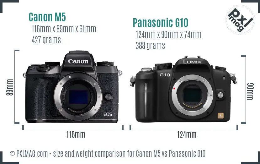 Canon M5 vs Panasonic G10 size comparison