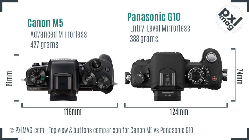Canon M5 vs Panasonic G10 top view buttons comparison