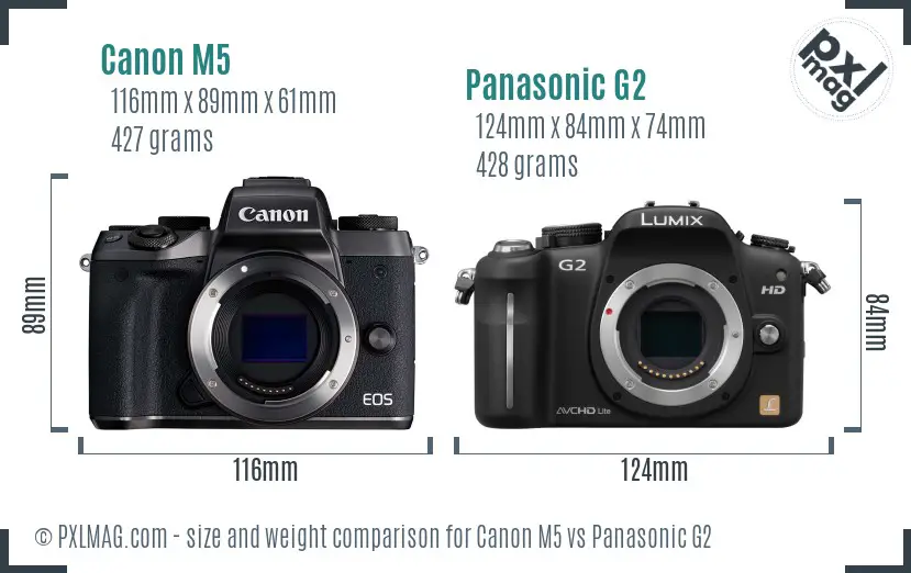 Canon M5 vs Panasonic G2 size comparison