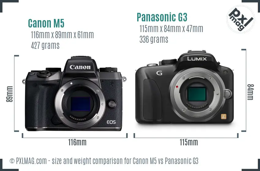 Canon M5 vs Panasonic G3 size comparison Canon M5 vs Panasonic G3 size comparison