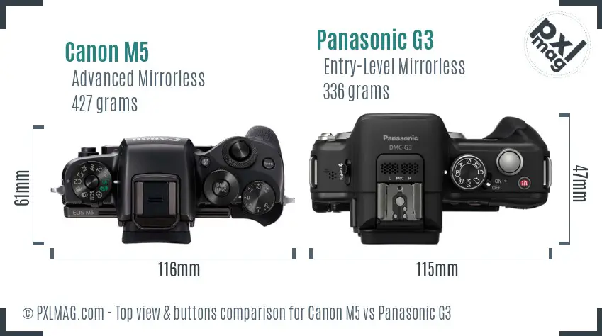Canon M5 vs Panasonic G3 top view buttons comparison Canon M5 vs Panasonic G3 top view buttons comparison