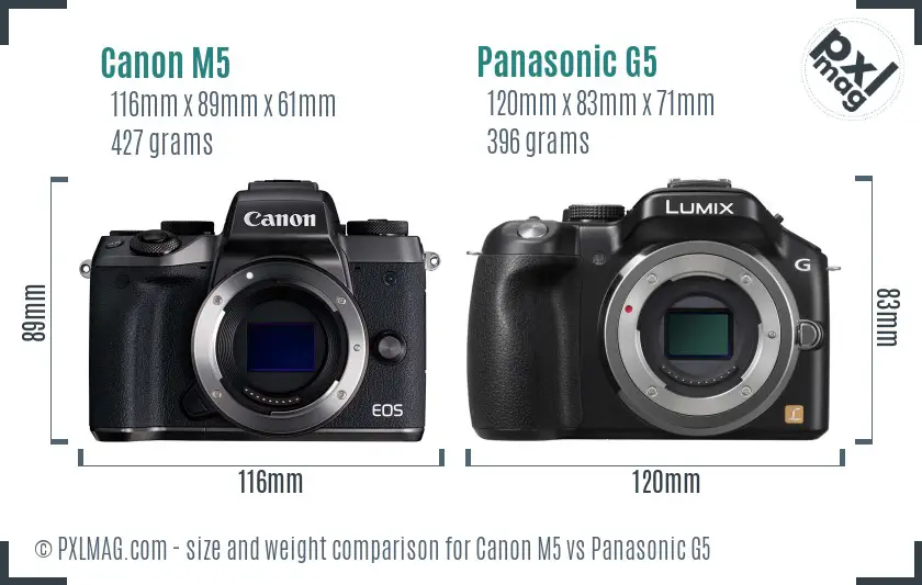 Canon M5 vs Panasonic G5 size comparison