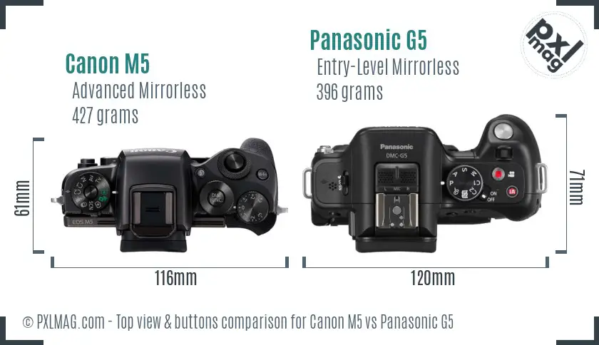 Canon M5 vs Panasonic G5 top view buttons comparison