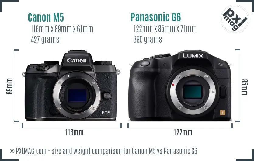 Canon M5 vs Panasonic G6 size comparison