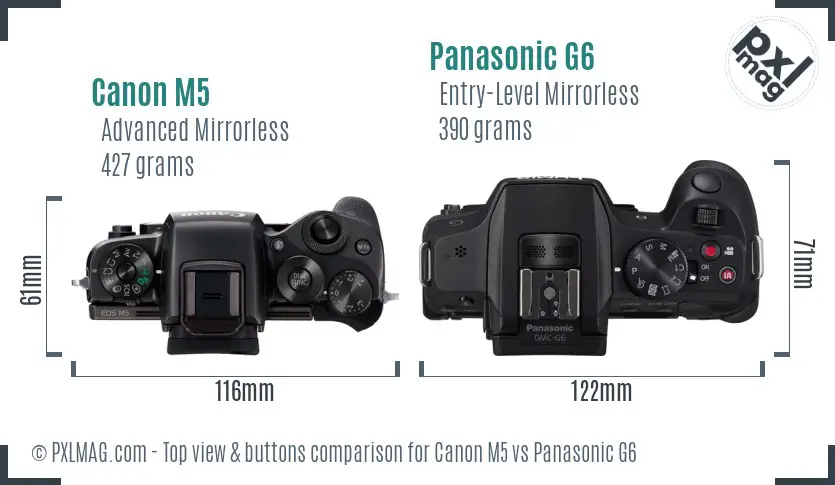 Canon M5 vs Panasonic G6 top view buttons comparison