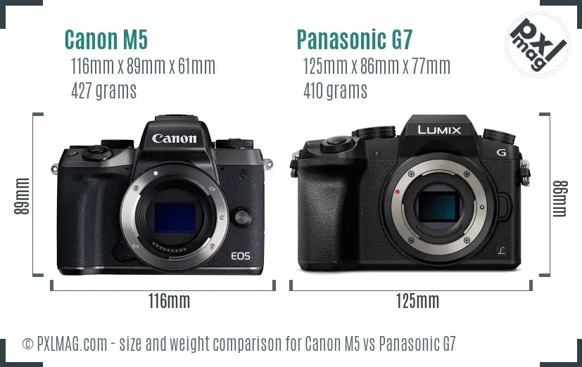 Canon M5 vs Panasonic G7 size comparison