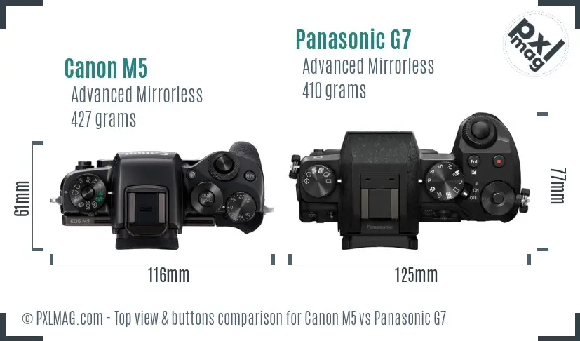 Canon M5 vs Panasonic G7 top view buttons comparison
