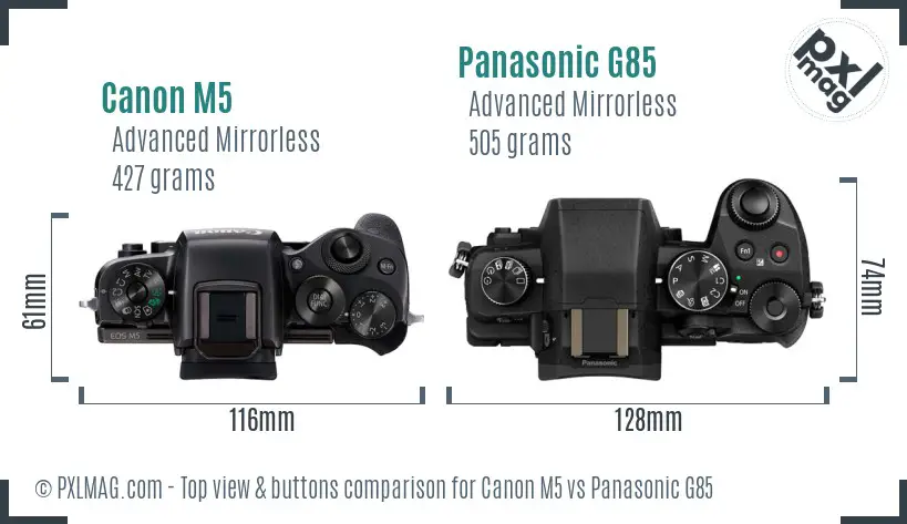 Canon M5 vs Panasonic G85 top view buttons comparison
