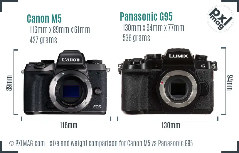 Canon M5 vs Panasonic G95 size comparison