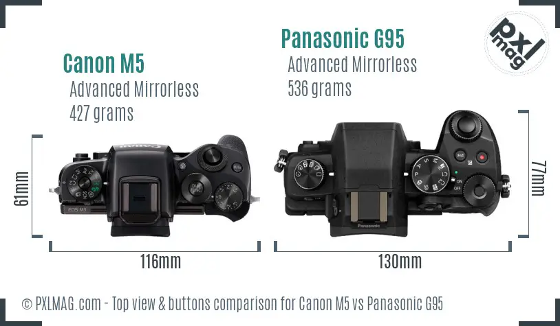 Canon M5 vs Panasonic G95 top view buttons comparison