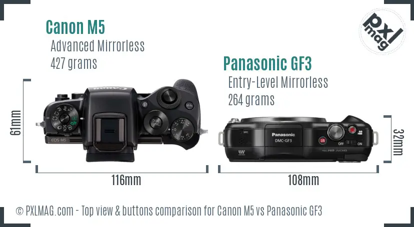 Canon M5 vs Panasonic GF3 top view buttons comparison
