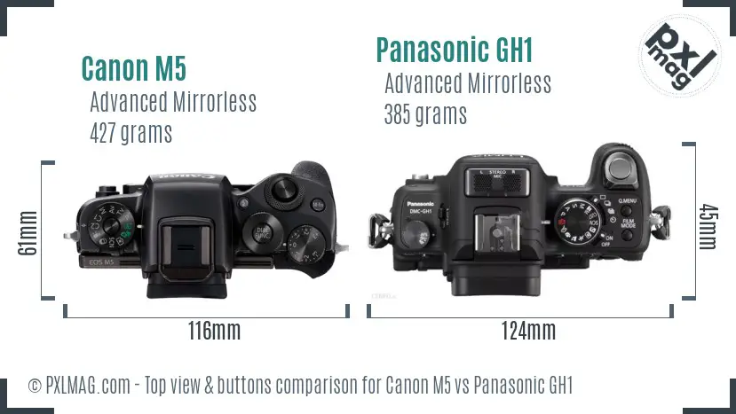 Canon M5 vs Panasonic GH1 top view buttons comparison