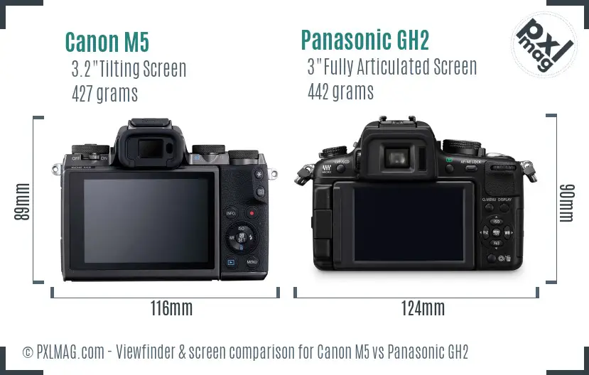 Canon M5 vs Panasonic GH2 Screen and Viewfinder comparison