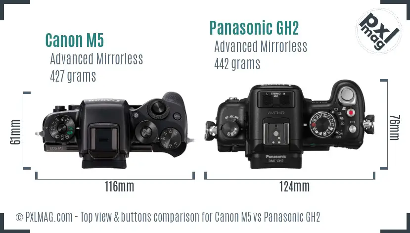 Canon M5 vs Panasonic GH2 top view buttons comparison