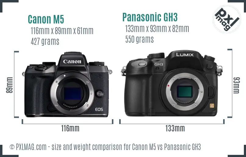 Canon M5 vs Panasonic GH3 size comparison