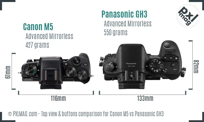 Canon M5 vs Panasonic GH3 top view buttons comparison