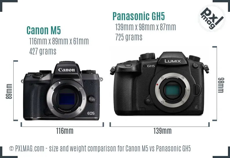 Canon M5 vs Panasonic GH5 size comparison