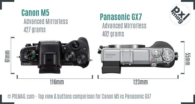 Canon M5 vs Panasonic GX7 top view buttons comparison