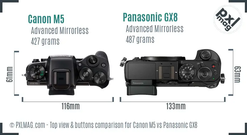 Canon M5 vs Panasonic GX8 top view buttons comparison