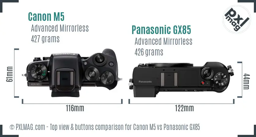 Canon M5 vs Panasonic GX85 top view buttons comparison