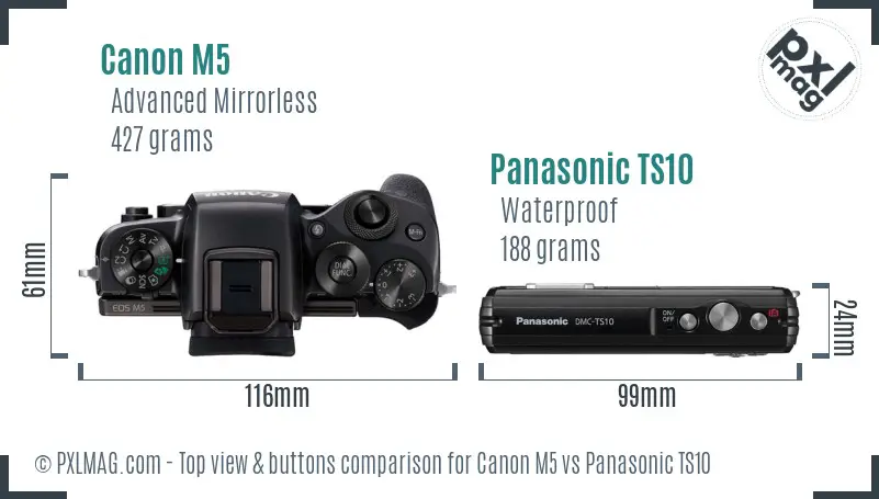 Canon M5 vs Panasonic TS10 top view buttons comparison