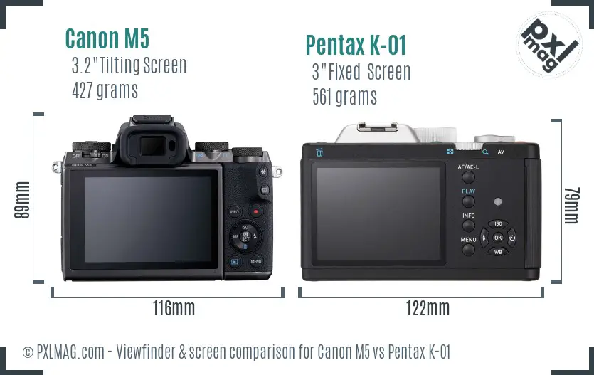 Canon M5 vs Pentax K-01 Screen and Viewfinder comparison