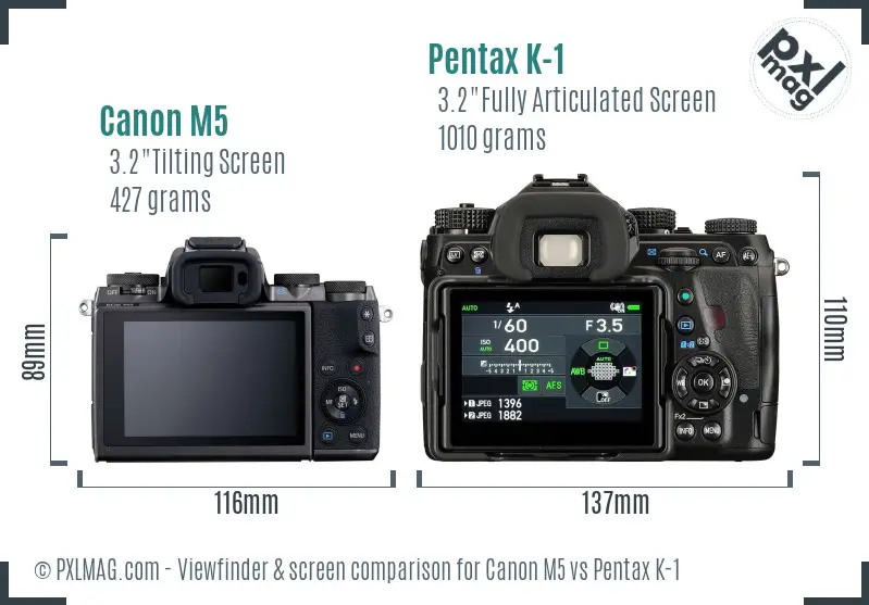 Canon M5 vs Pentax K-1 Screen and Viewfinder comparison