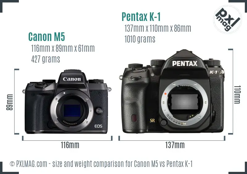 Canon M5 vs Pentax K-1 size comparison