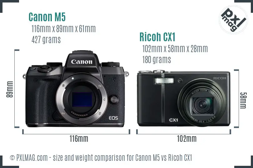 Canon M5 vs Ricoh CX1 size comparison