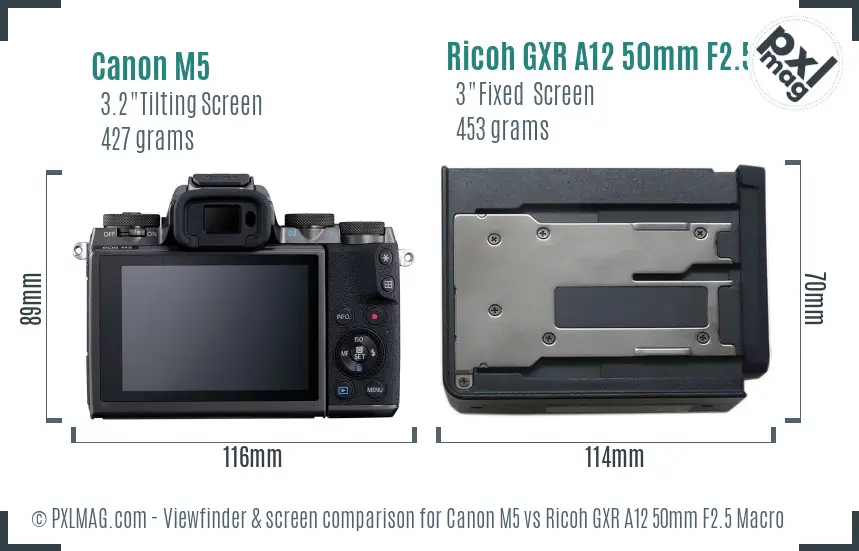 Canon M5 vs Ricoh GXR A12 50mm F2.5 Macro Screen and Viewfinder comparison