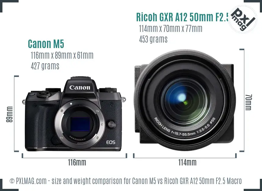 Canon M5 vs Ricoh GXR A12 50mm F2.5 Macro size comparison