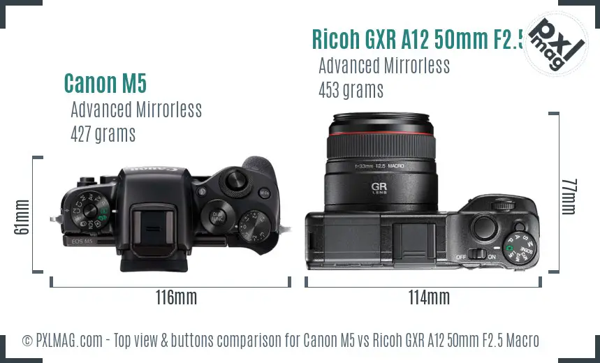 Canon M5 vs Ricoh GXR A12 50mm F2.5 Macro top view buttons comparison