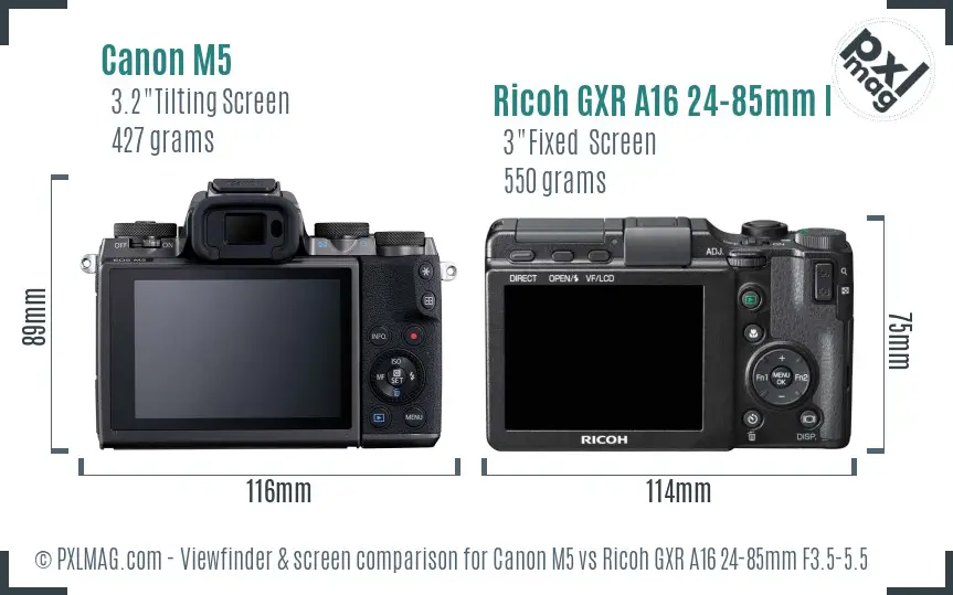 Canon M5 vs Ricoh GXR A16 24-85mm F3.5-5.5 Screen and Viewfinder comparison