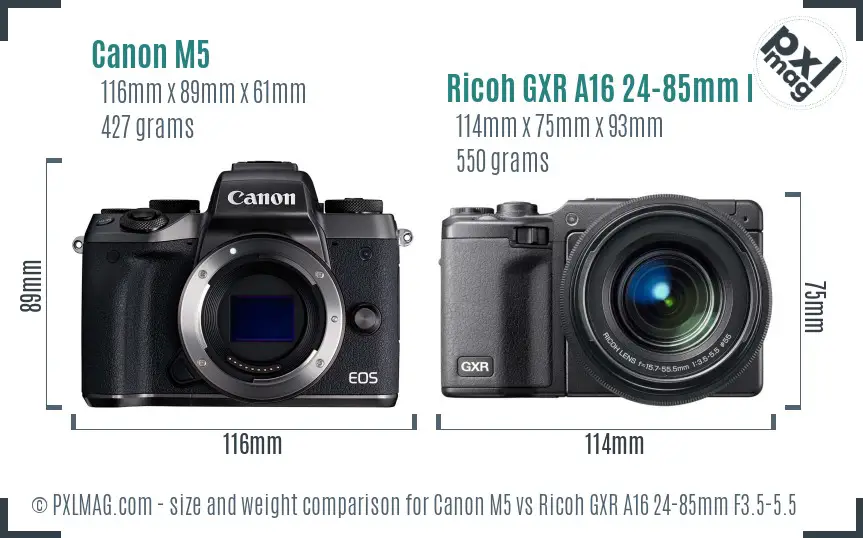 Canon M5 vs Ricoh GXR A16 24-85mm F3.5-5.5 size comparison