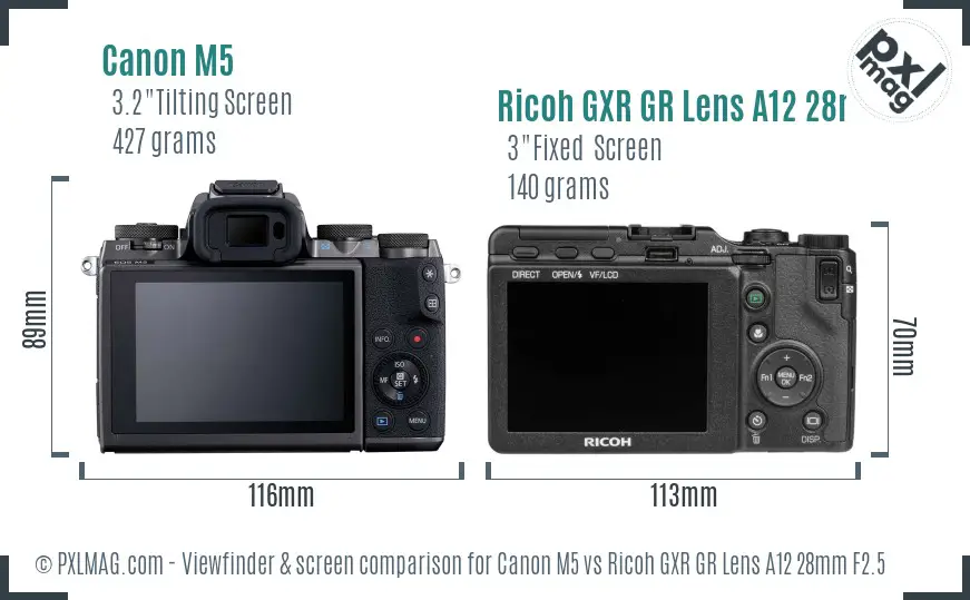 Canon M5 vs Ricoh GXR GR Lens A12 28mm F2.5 Screen and Viewfinder comparison