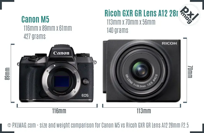 Canon M5 vs Ricoh GXR GR Lens A12 28mm F2.5 size comparison
